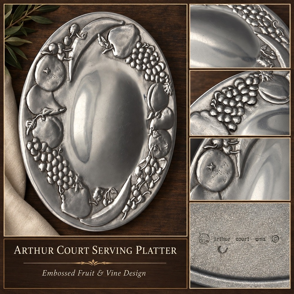 Wilton Mount Joy Armetale Pewter Fruit Border Oval Serving Platter 14.5 Inch